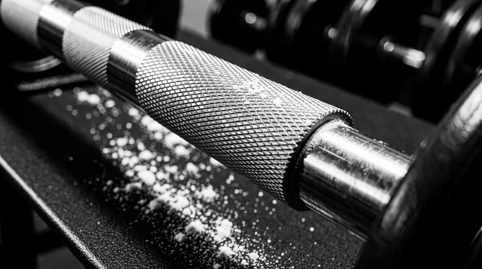 Nahaufnahme einer Hantelstange mit Magnesium